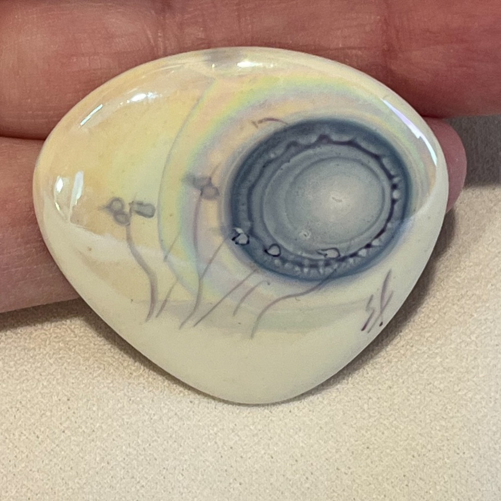 Vintage Handmade Ceramic Brooch Abstract Design